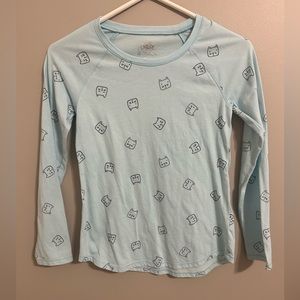 Justice Girls Size 10 Blue Long sleeve T-Shirt with Cat Print